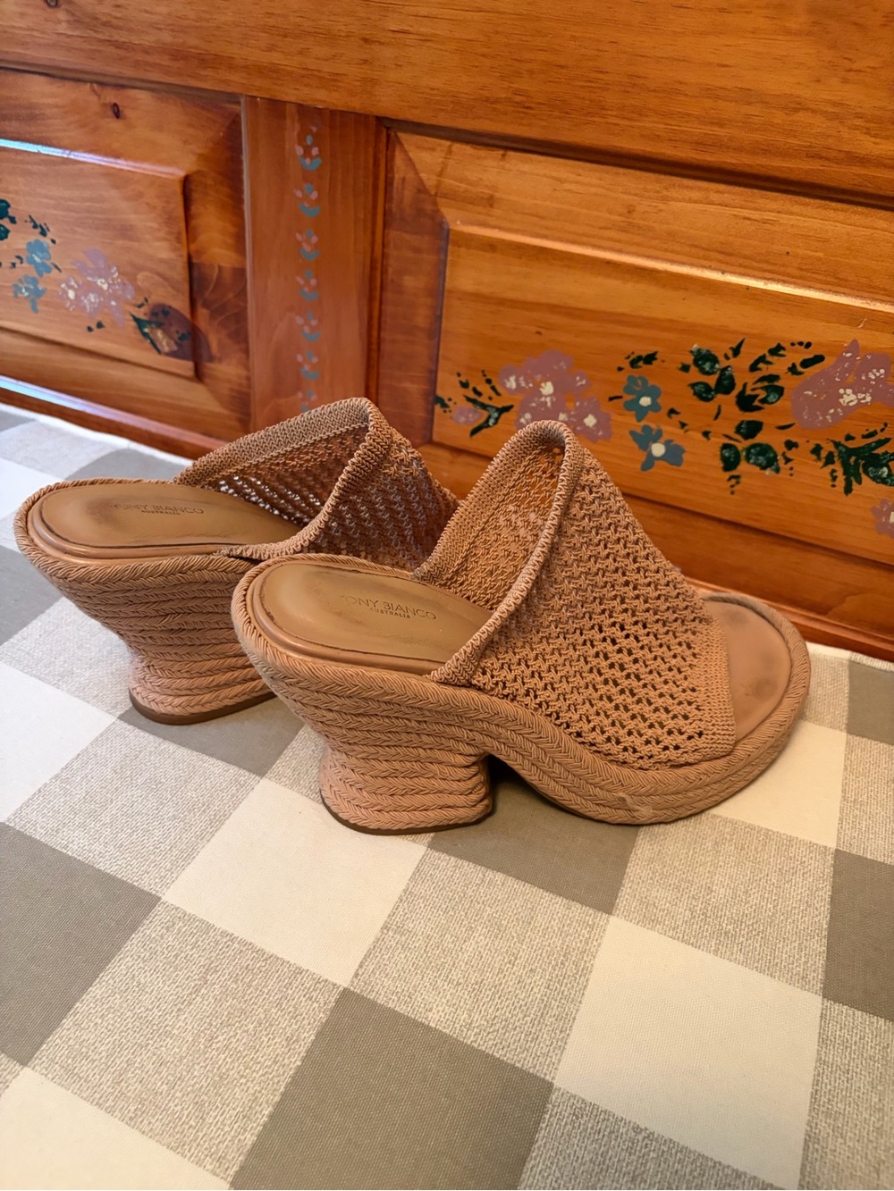 Tony Bianco Woven Platform Mules in Tan